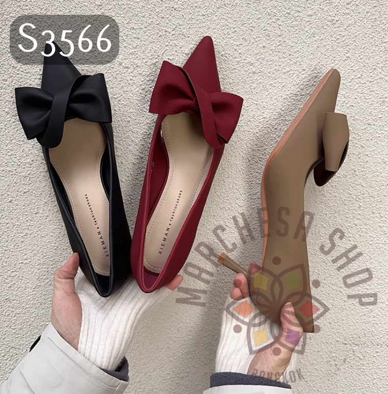 S3566 - 頭層羊皮絲絅扭結尖頭高踭鞋