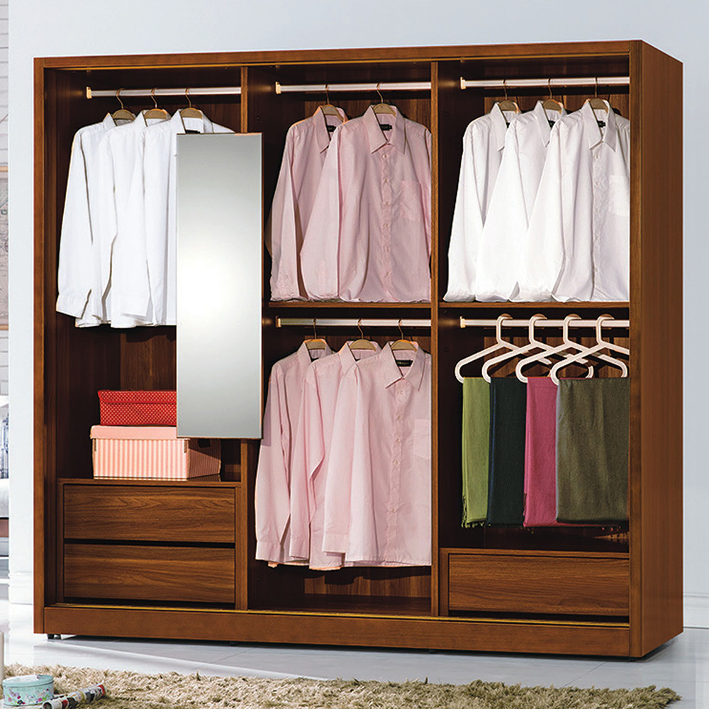 麥森7.1尺推門/拉門衣櫃-附穿衣鏡(三抽+五吊桿)