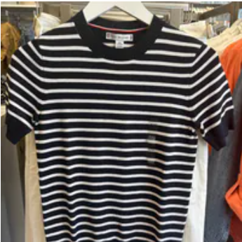 [S] TOMMY HILFIGER NAVY MULTI STRIPE LIGHTWEIGHT STRIPE SHORT SLEEVE SWEATER, XW04180-401 (STH1330)