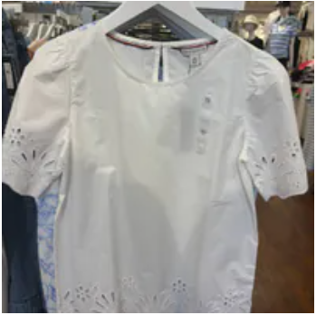 [S] TOMMY HILFIGER WHITE EMBROIDERED EYELET TOP, XW04462-100 (STH1332)