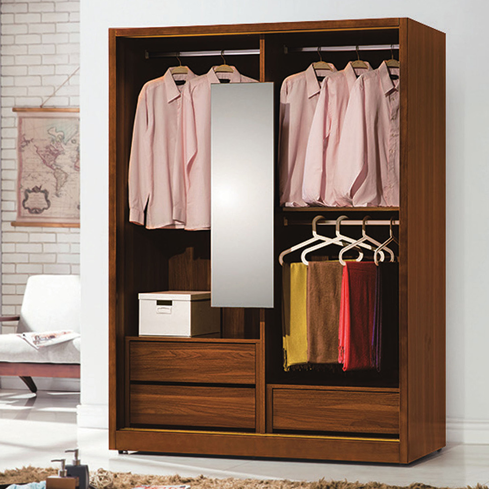 麥森4.8尺推門/拉門衣櫃-附穿衣鏡(三抽+三吊桿)