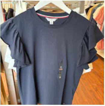 [S] TOMMY HILFIGER NAVY FLUTTER SLEEVE TSHIRT, XW05034-400 (STH1344)