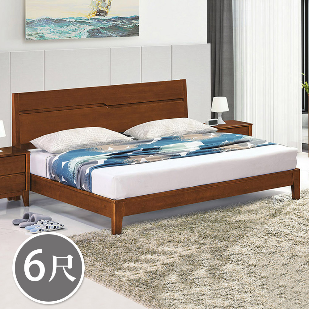 麥森6尺雙人加大胡桃色實木床架(不含床墊)