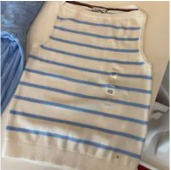 [S] TOMMY HILFIGER ECRU STRIPE BOATNECK SWEATER TANK, XW04797-100 (STH1349)