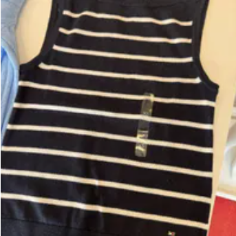 [S] TOMMY HILFIGER NAVY STRIPE BOATNECK SWEATER TANK, XW04797-400 (STH1350)