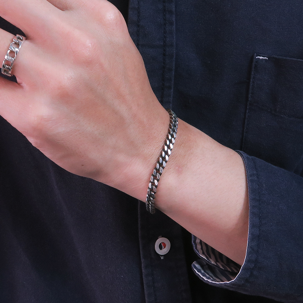 可刻字 復古繩索手鍊 925純銀 中性/男生手鍊 5.5mm 染黑設計