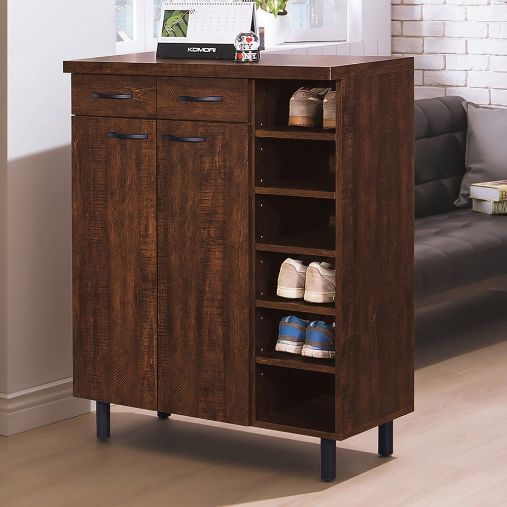 艾曼2.9尺工業風二門二抽右開放鞋櫃