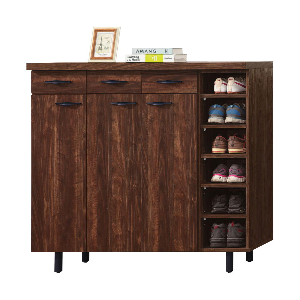 艾曼4尺工業風三門三抽右開放鞋櫃