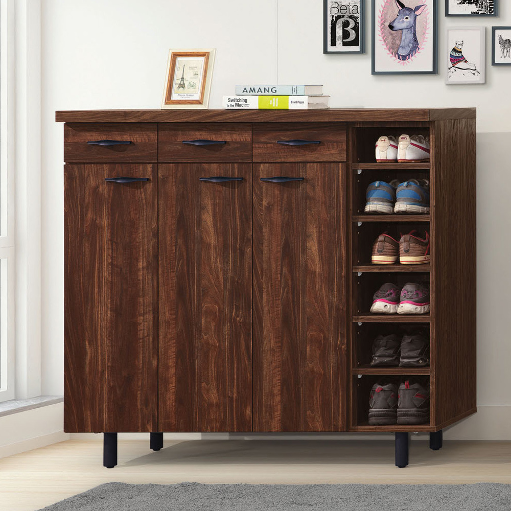 艾曼4尺工業風三門三抽右開放鞋櫃