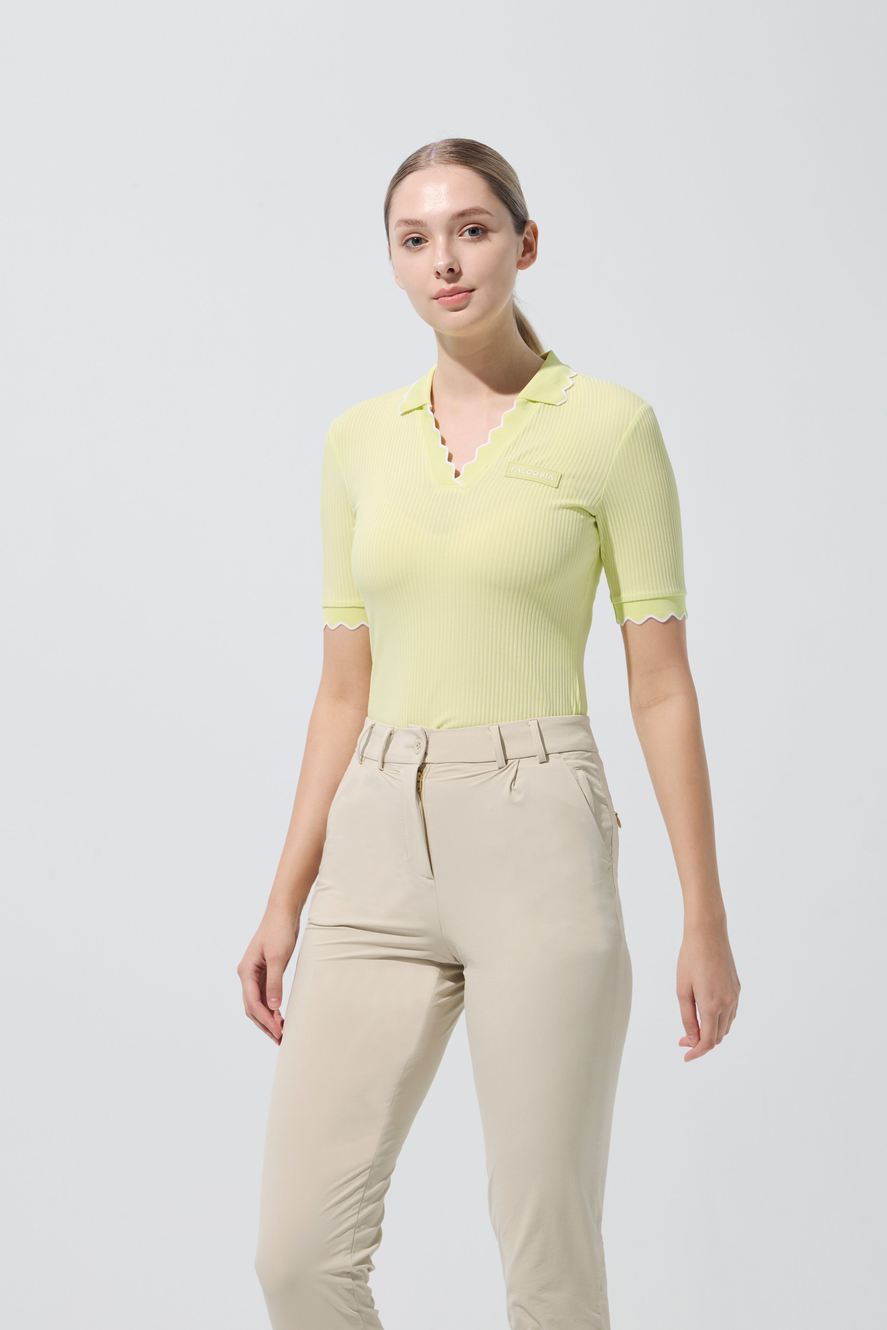 法式波紋邊女衫-萊姆綠