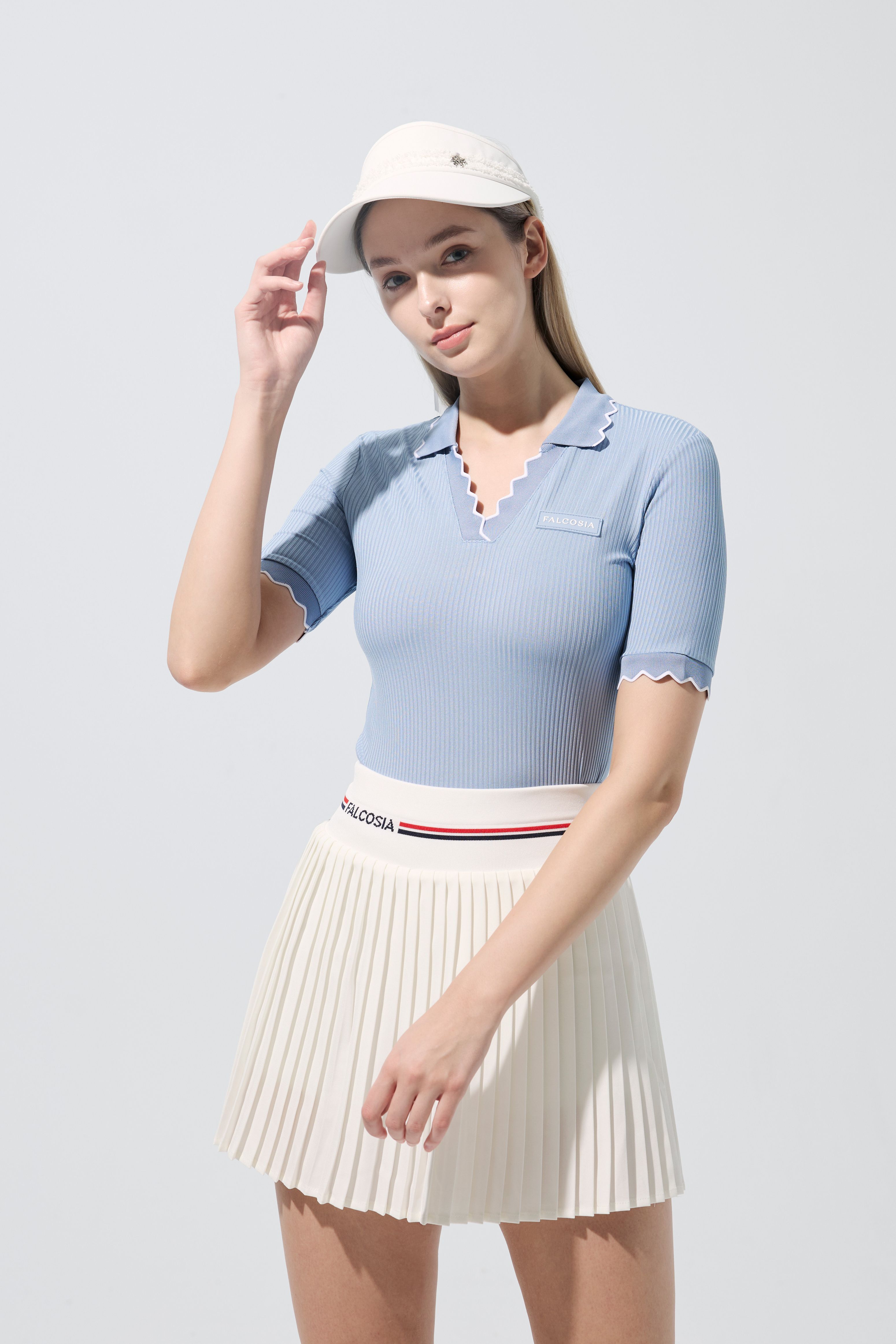 法式波紋邊女衫-單寧藍