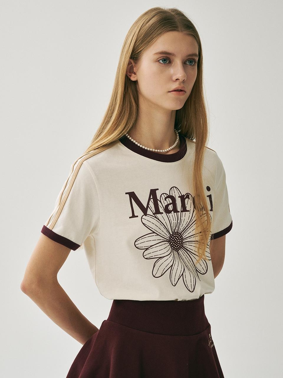 Mardi Mercredi SLIM RINGER TSHIRT FLOWERMARDI
