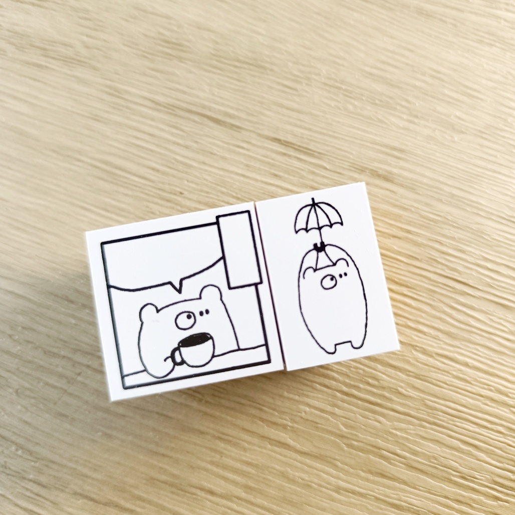 日本ainoあいの紙ものやさん  ．雨傘/漫畫框架 手帳木頭印章 M/ L size