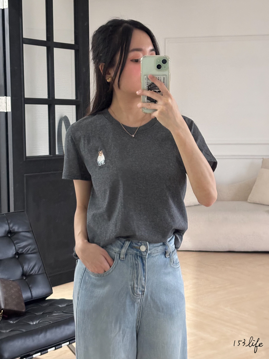 |現貨|夏日薄款簡約刺繡小熊短袖T(2色)