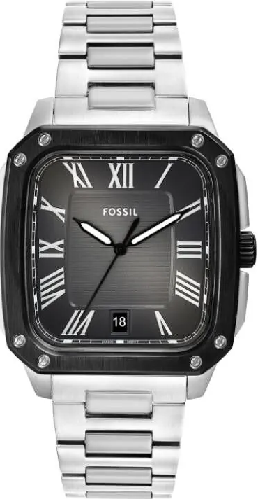 萬年鐘錶 - Fossil  時尚街頭Crosby 經典魅力黑面方型不鏽鋼男錶 FS6122  錶徑42MM
