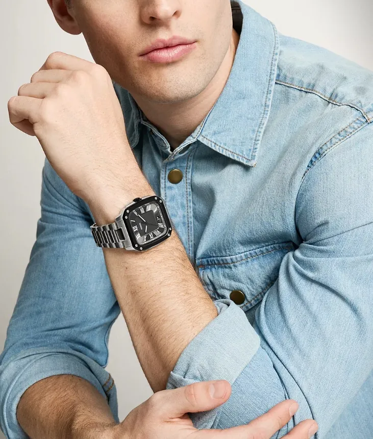 萬年鐘錶 - Fossil  時尚街頭Crosby 經典魅力黑面方型不鏽鋼男錶 FS6122  錶徑42MM