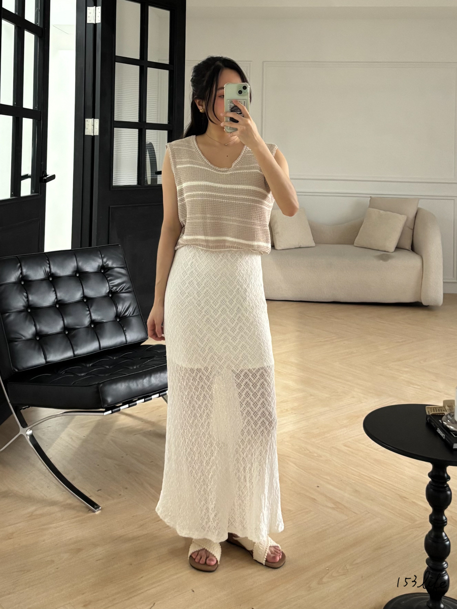 |現貨|小個友善氣質波浪肌理蕾絲魚尾裙(2色)