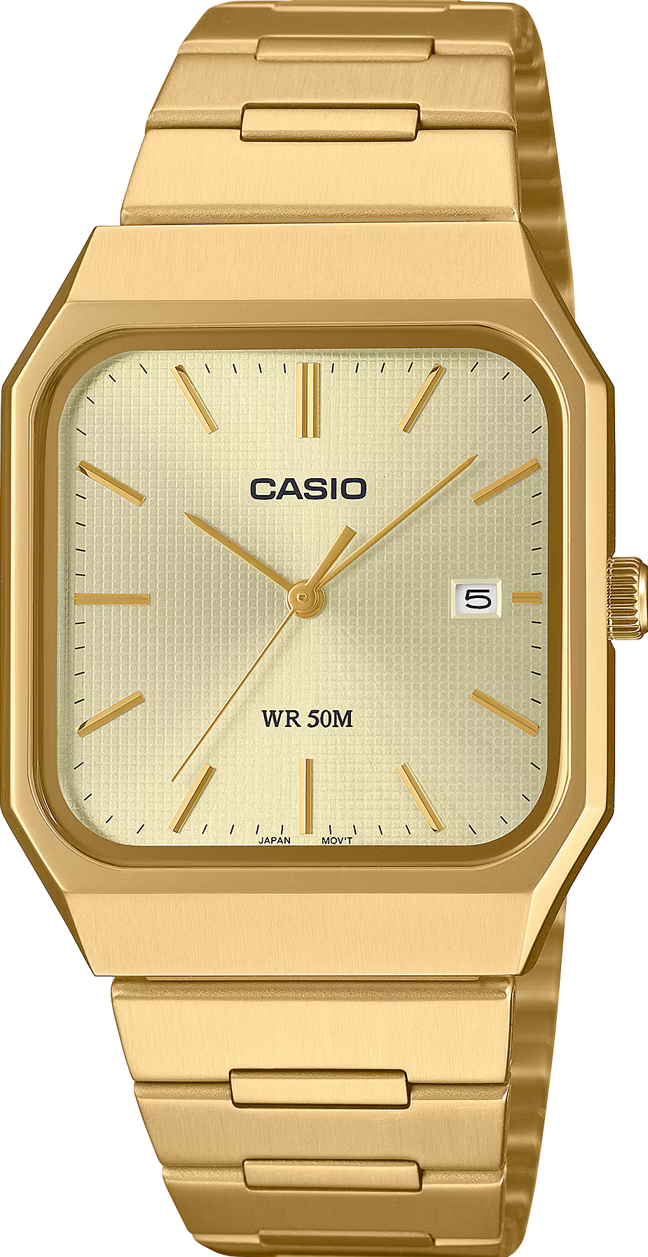 萬年鐘錶 - CASIO 卡西歐 正方形復古金黃色面盤中性男女錶  MTP-B185G-9AV  錶徑32.5MM