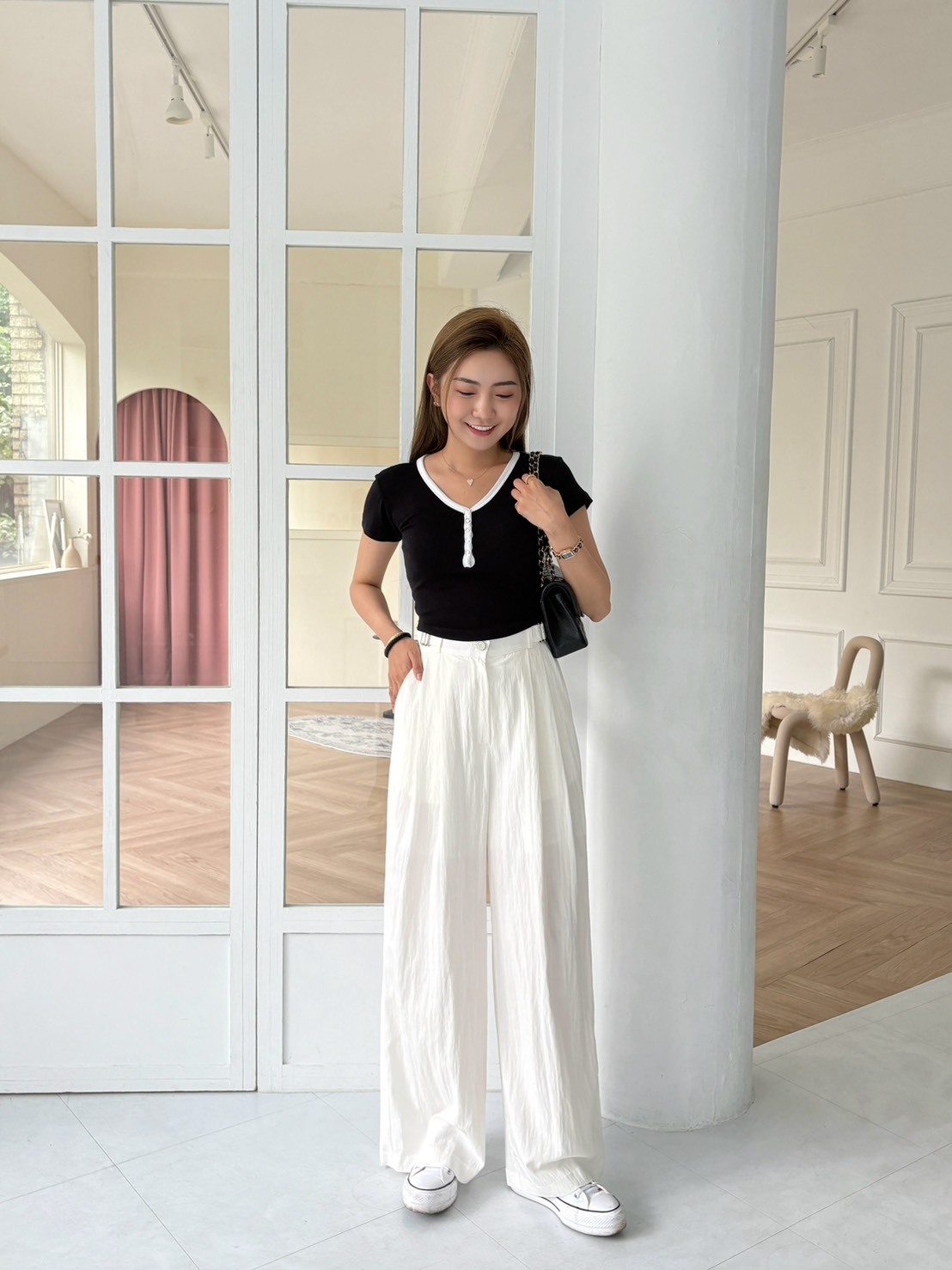 ［預購］💛06.11春夏新品］💥必買！瘦爆！私訊爆炸款］🇰🇷正韓高腰側釦環後鬆緊腰超瘦薄款棉麻寬褲（米白/兩色）