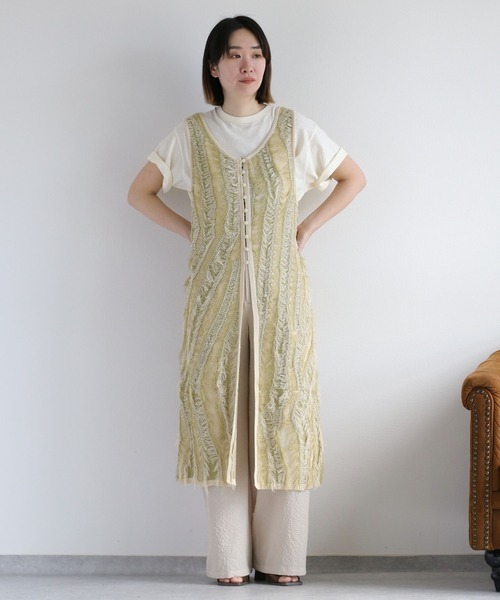 亞麻質感流蘇針織長背心