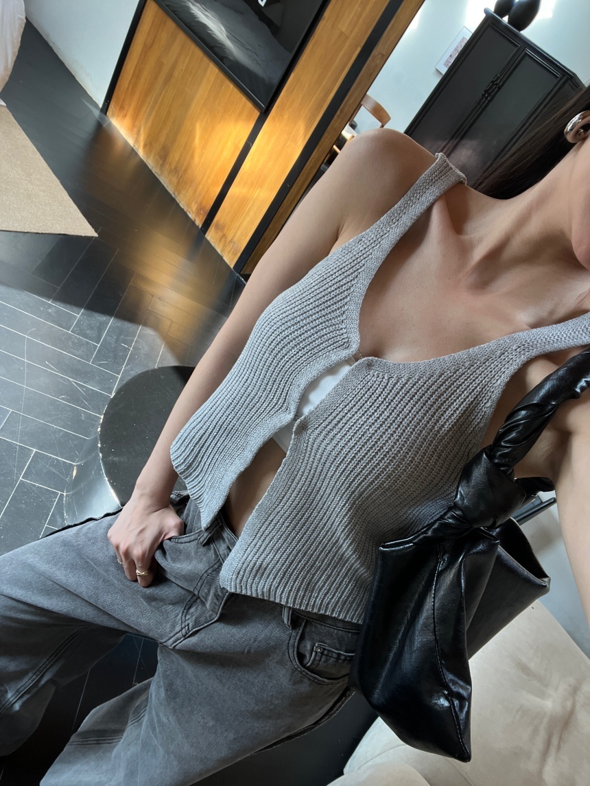 歐美針織隱形釦開襟背心*3色