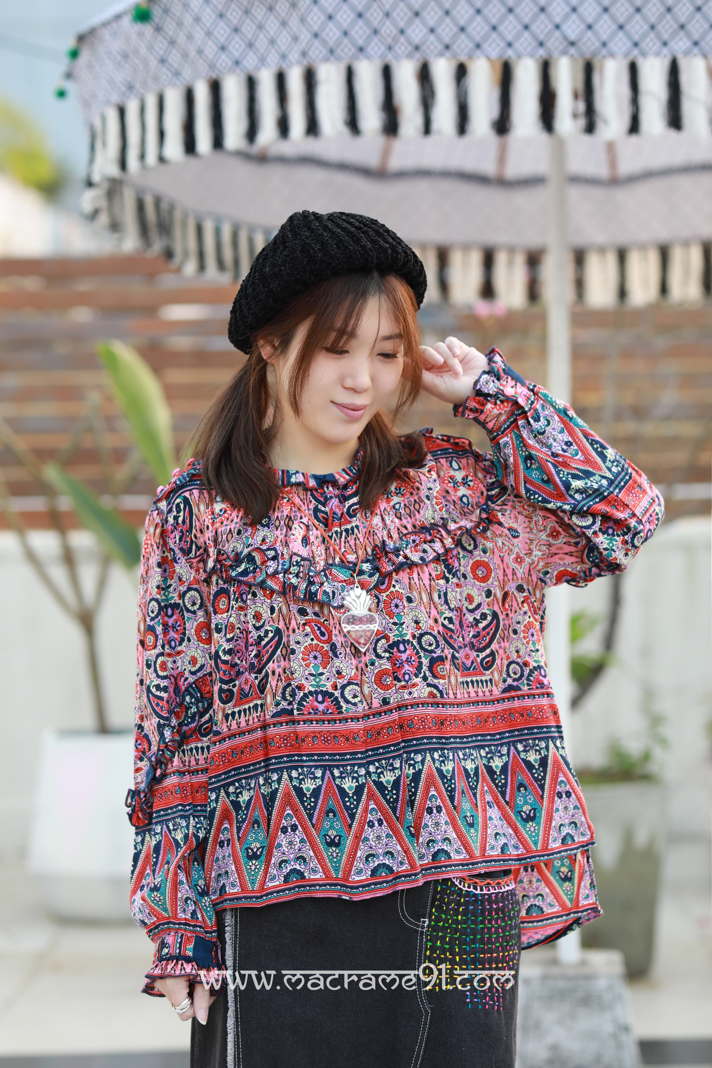 Macrame 長袖上衣 - M3272R - 藍色 (0122)