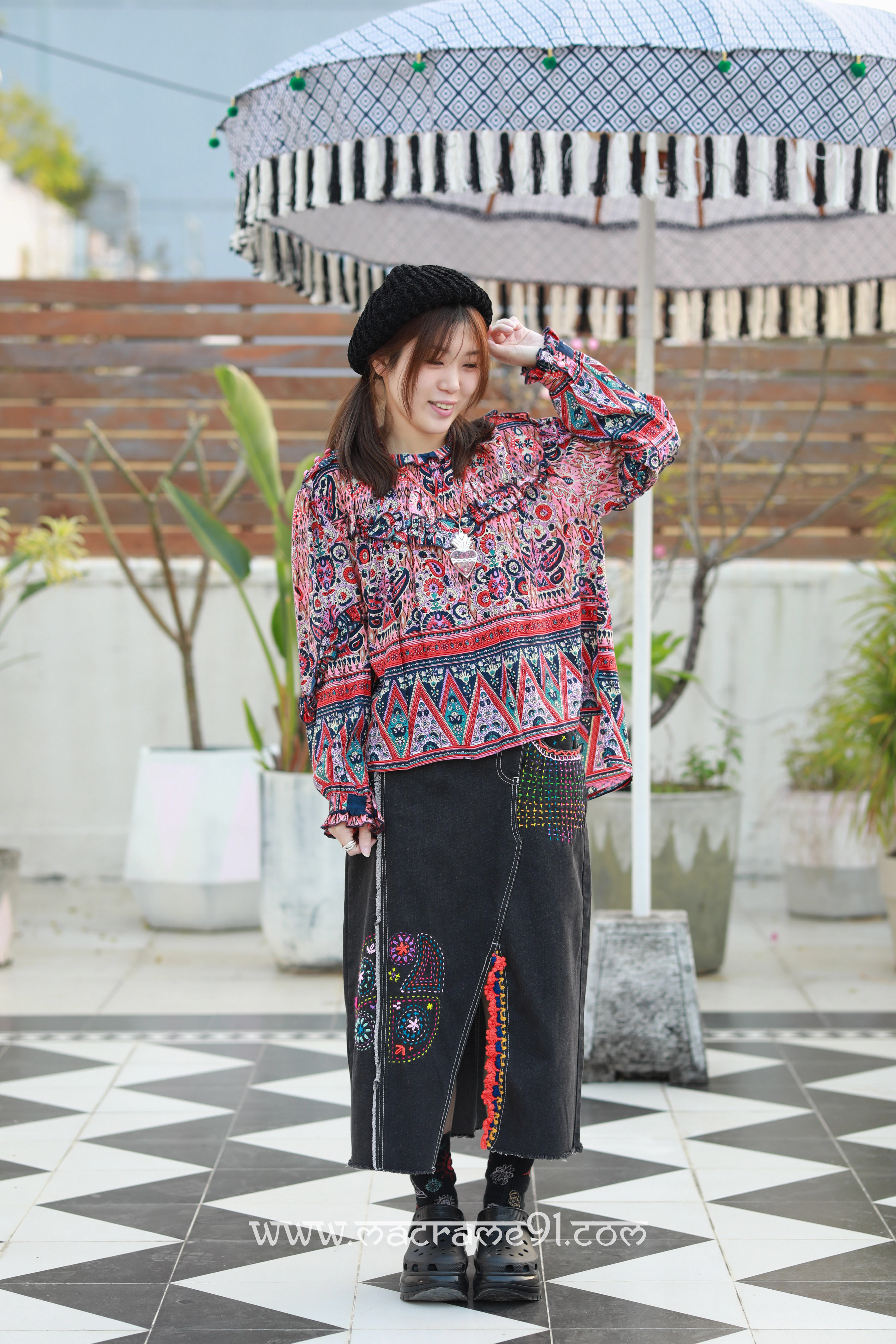 Macrame 長袖上衣 - M3272R - 藍色 (0122)