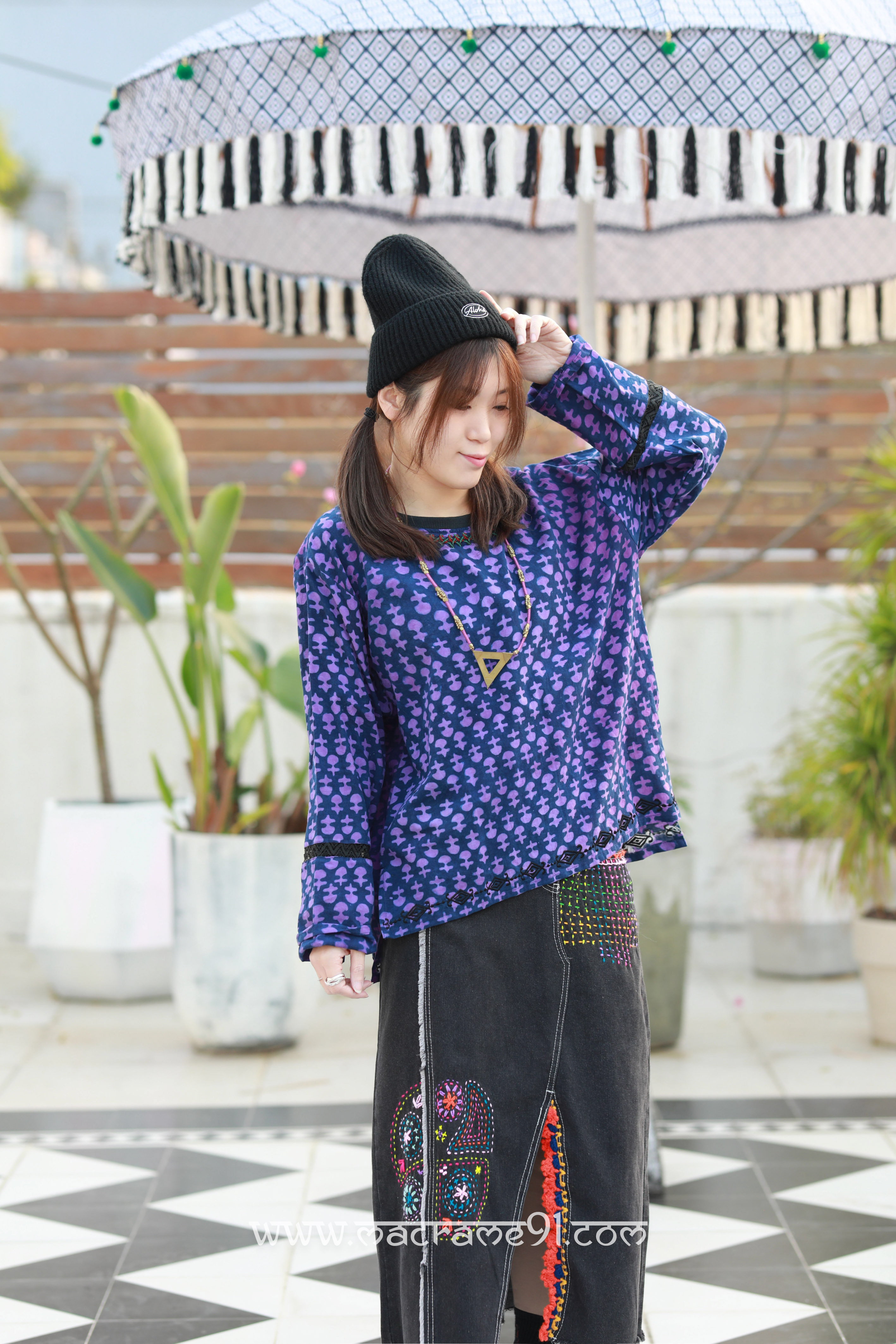 Macrame 長袖上衣 - M3440BP - 紫色 (0122)