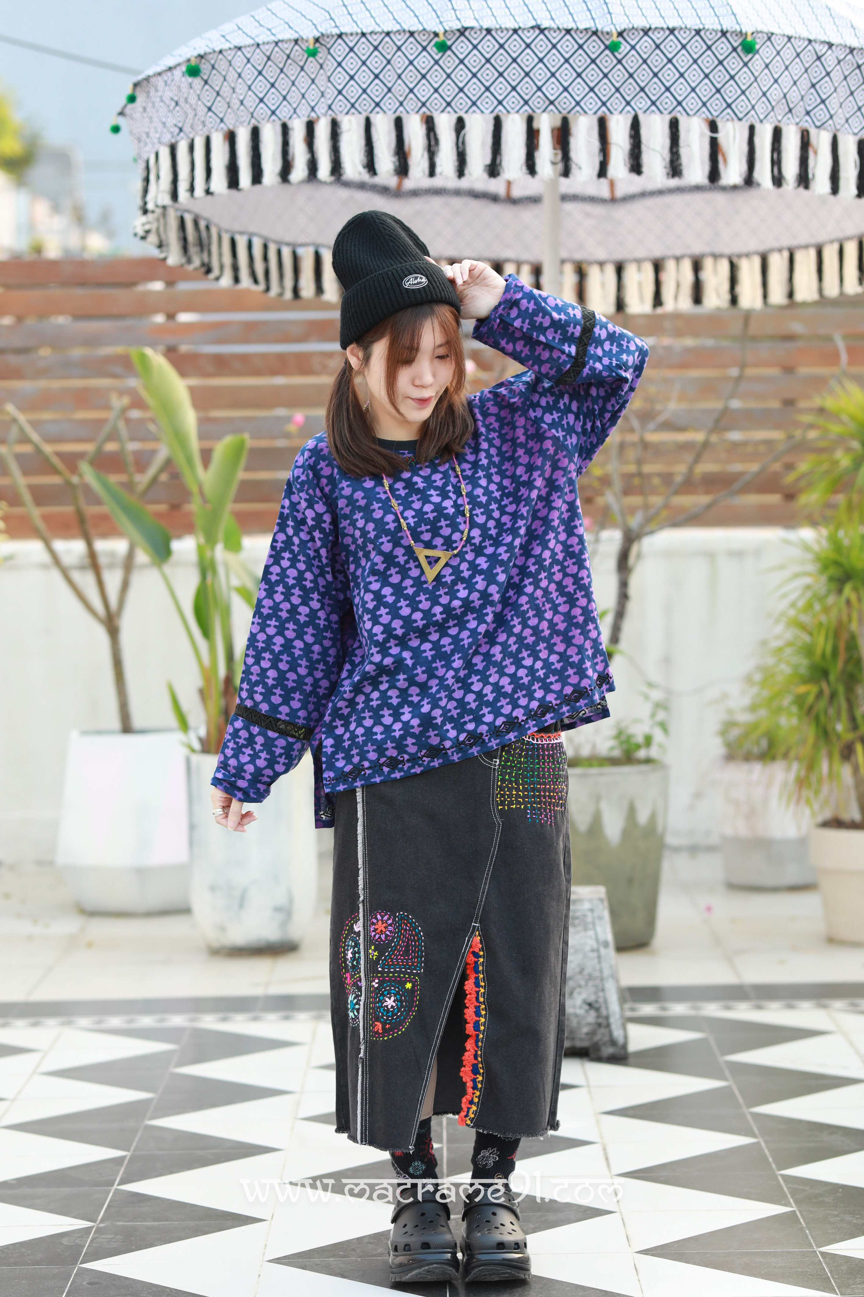 Macrame 長袖上衣 - M3440BP - 紫色 (0122)