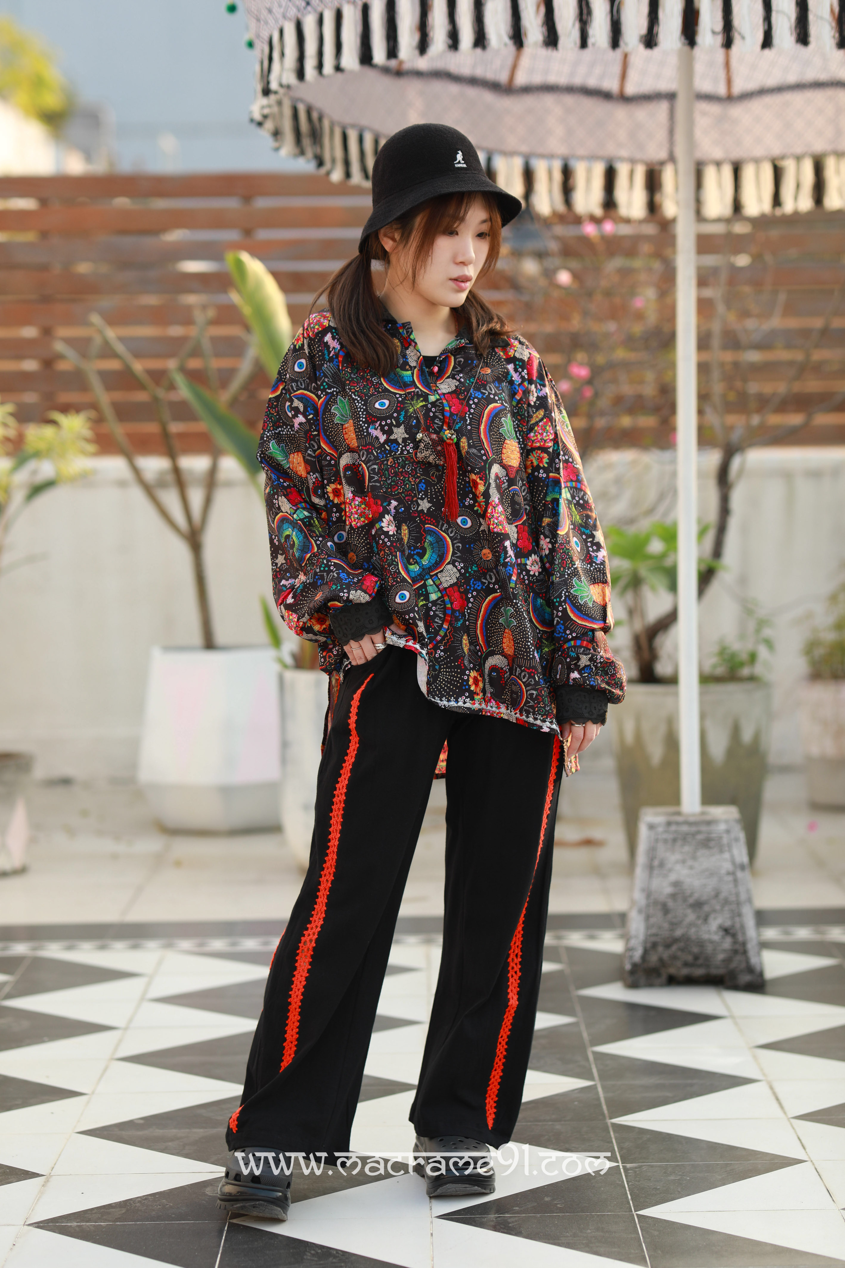 Macrame 長袖上衣 - M3409C - 黑色 (0122)