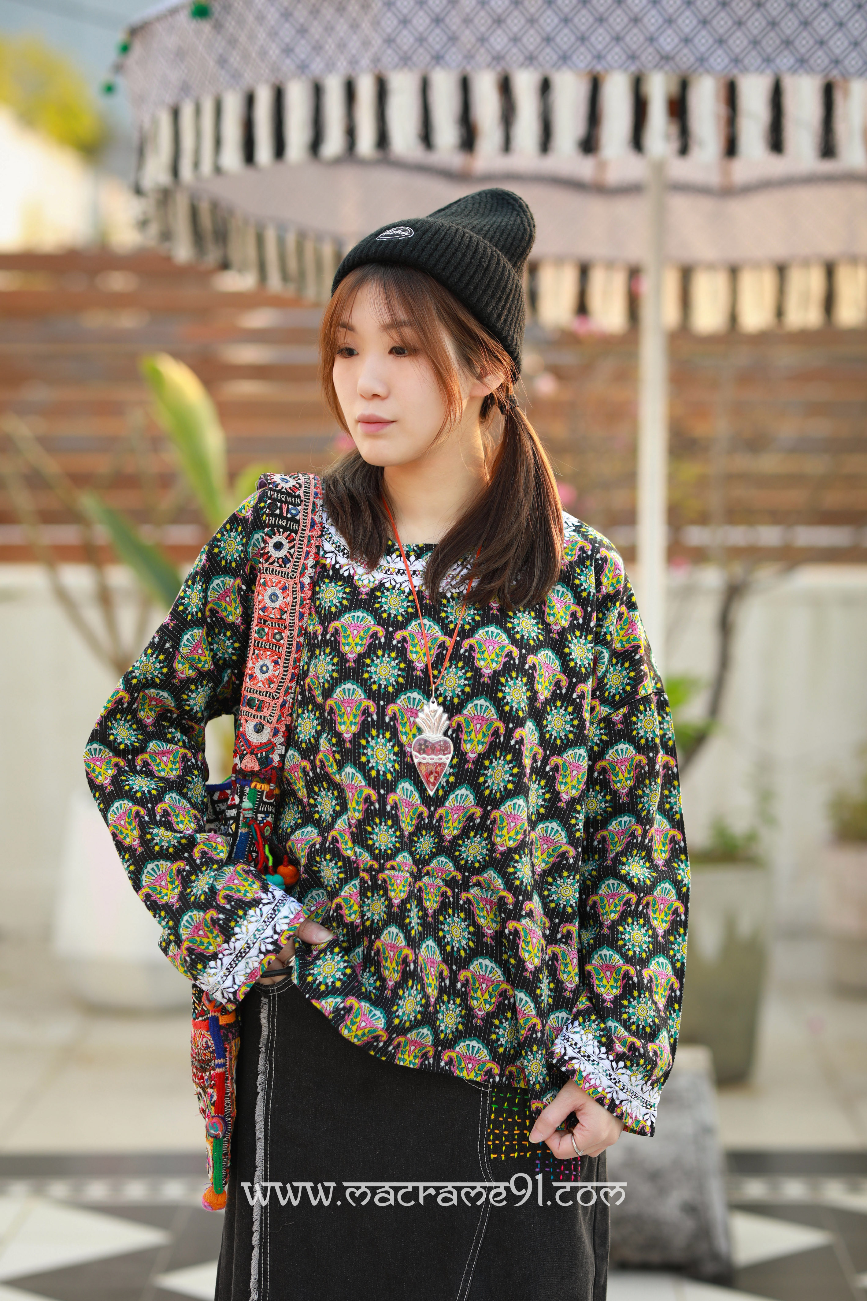 Macrame 長袖上衣 - M3451C - 黑色 (0122)