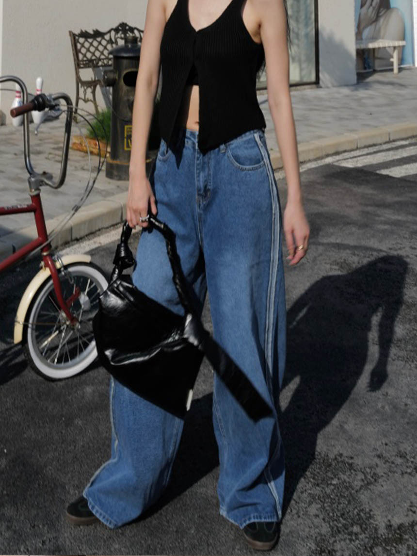 厚磅側邊鬚鬚牛仔寬褲*2色