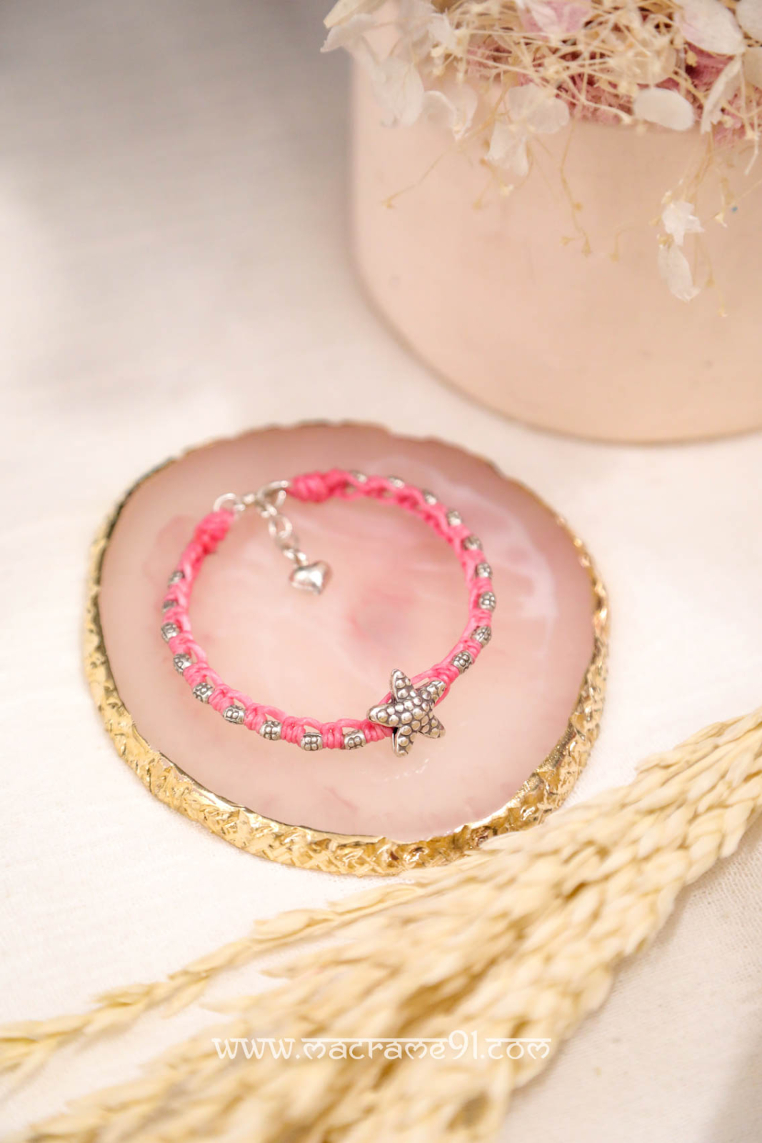MACRAME 蠟繩銀手鍊 - MACE0106 - 粉色 (0216)
