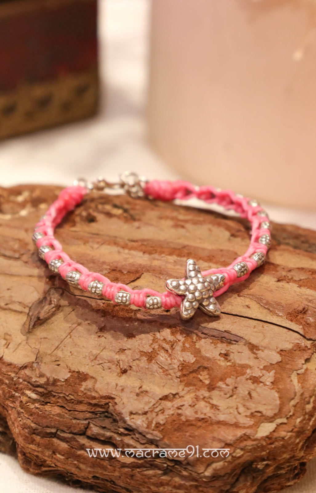 MACRAME 蠟繩銀手鍊 - MACE0106 - 粉色 (0216)