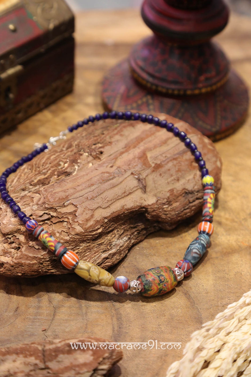 Macrame 彩色寶石項鍊 - MACE0109 - 紫色 (0216)