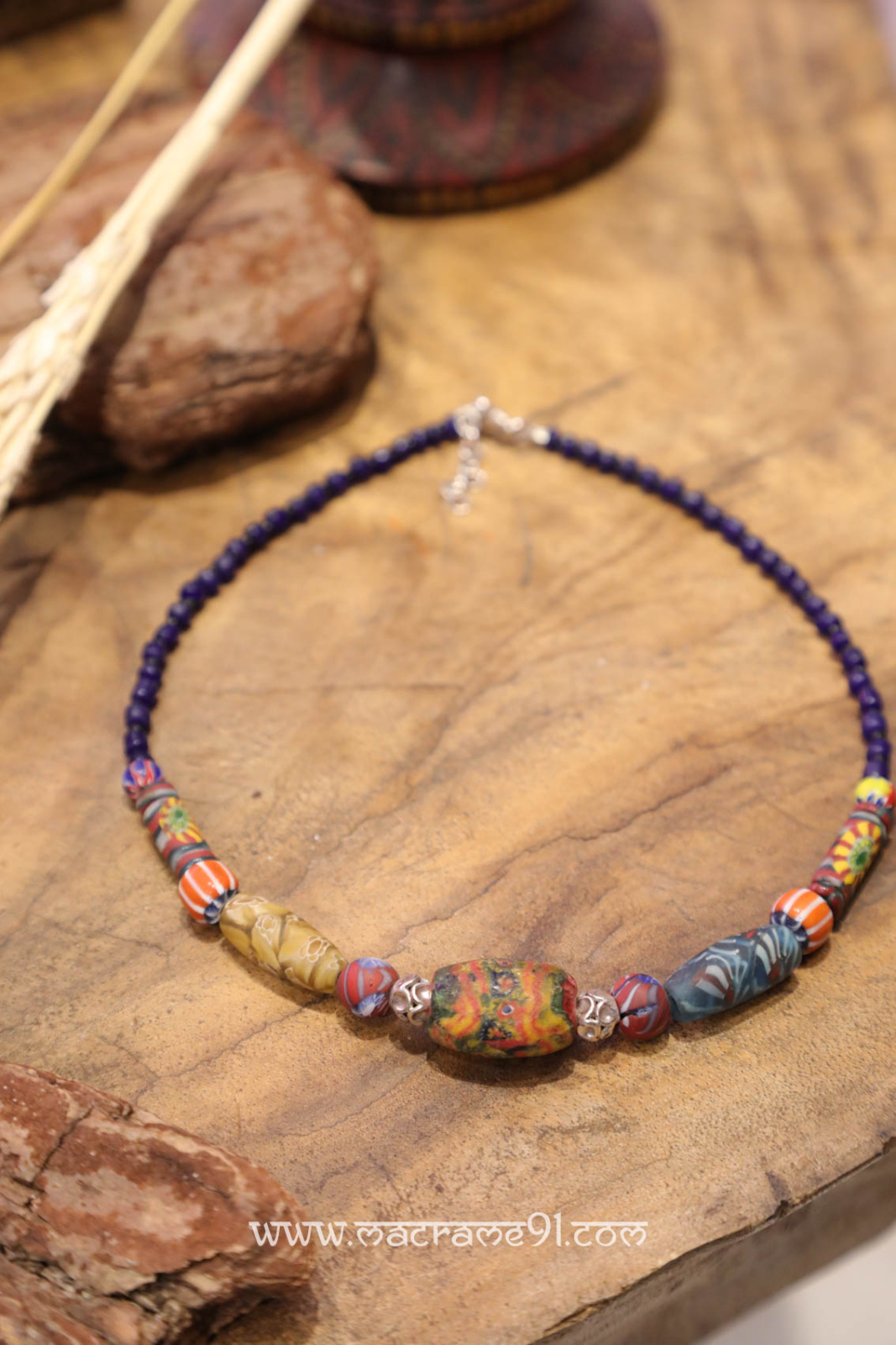 Macrame 彩色寶石項鍊 - MACE0109 - 紫色 (0216)