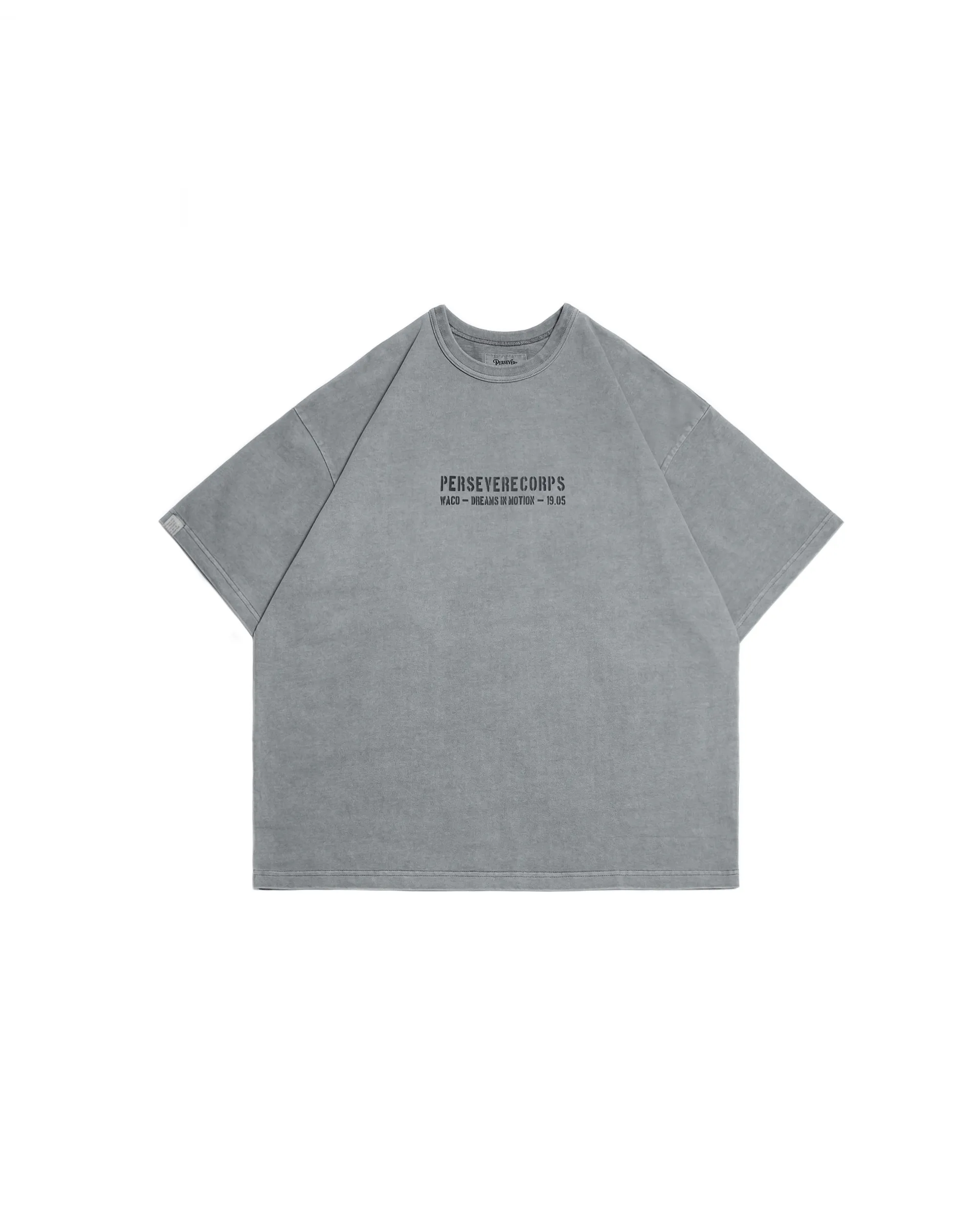 PERSEVERE PIGMENT-DYED WATCHWORD T-SHIRT - WASHED GREY