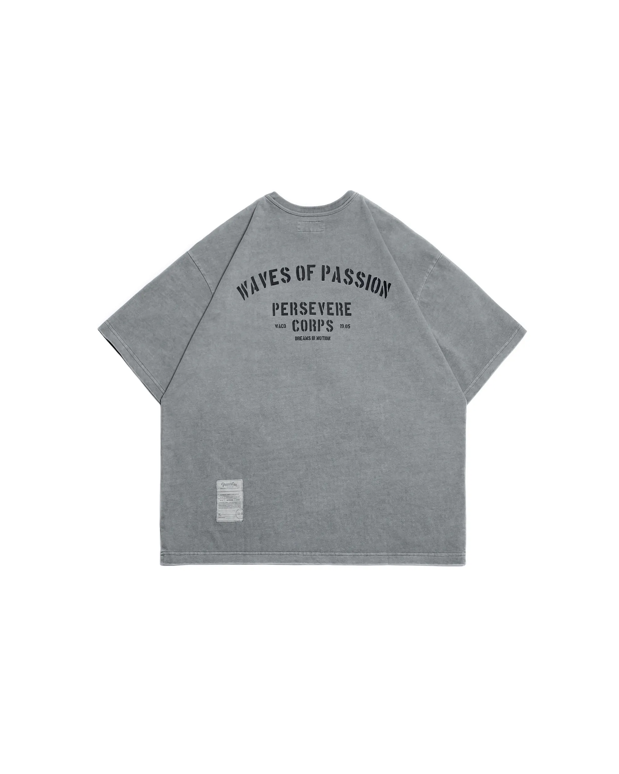 PERSEVERE PIGMENT-DYED WATCHWORD T-SHIRT - WASHED GREY
