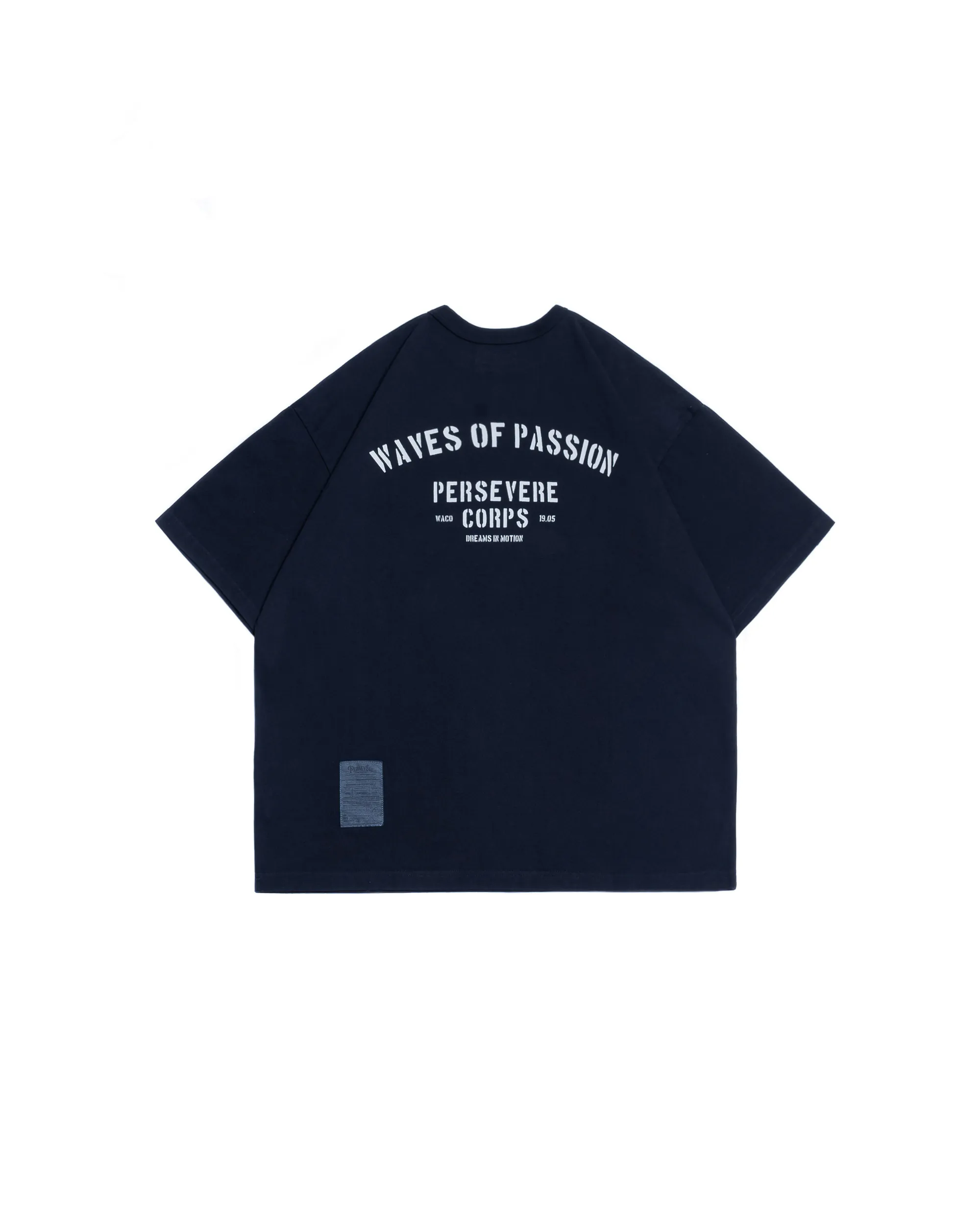 PERSEVERE PIGMENT-DYED WATCHWORD T-SHIRT - WASHED BLACK-BLUE