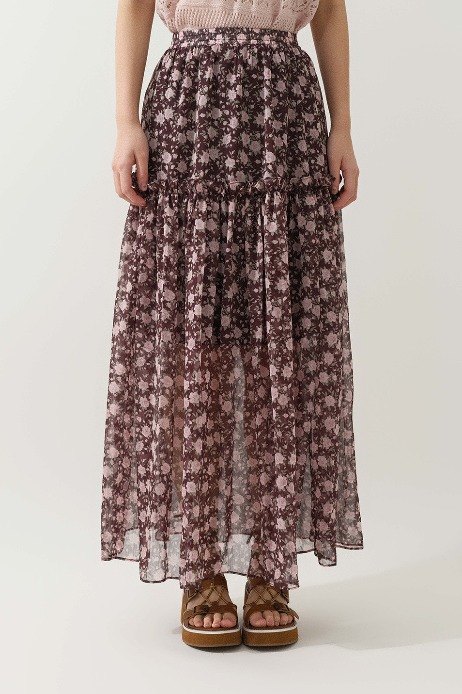 玫瑰碎花雪紡傘裙 (*現貨款式）