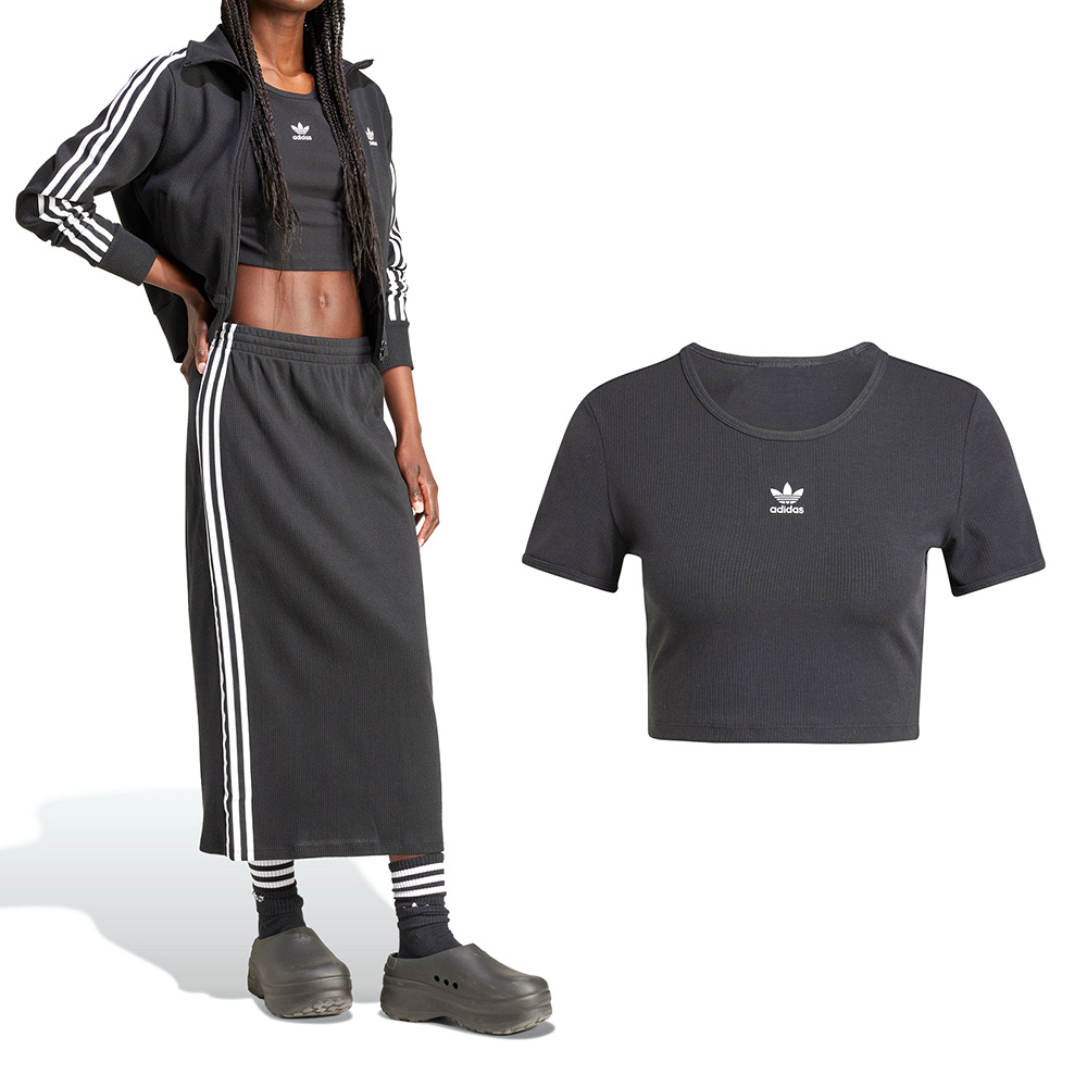 Adidas Essentials RIB Tee 女款 黑色 愛迪達 彈性 合身 短版 短袖 IY9664