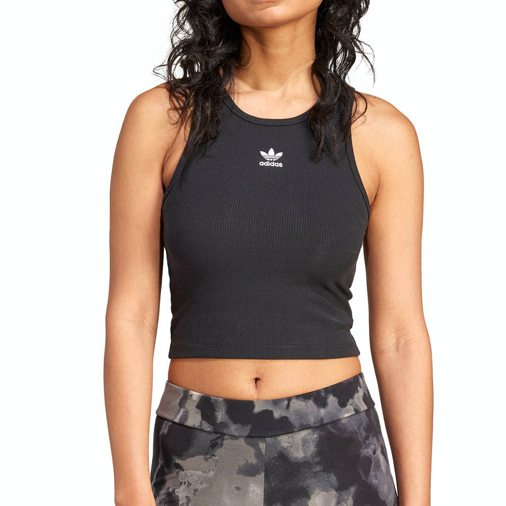 Adidas Essentials RIB Tank 女款 黑色 羅紋 針織 短版 運動 休閒 背心 IW5736
