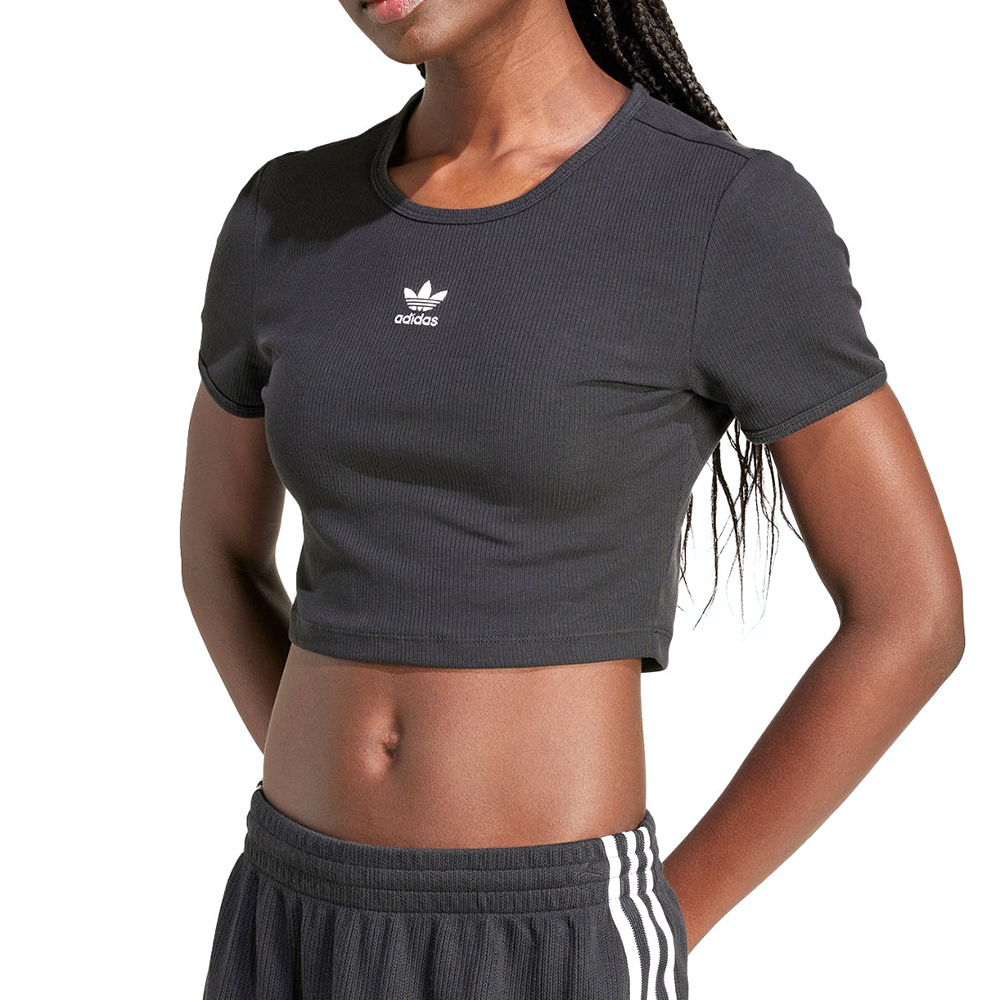 Adidas Essentials RIB Tee 女款 黑色 愛迪達 彈性 合身 短版 短袖 IY9664