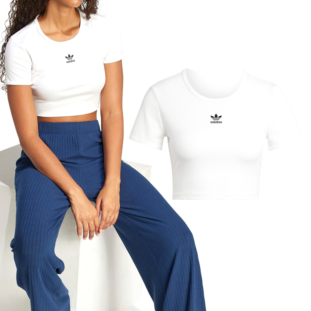 Adidas ESS RIB Tee 女款 白色 愛迪達 三葉草 T恤 圓領 運動 休閒 短版 短袖 JC9026