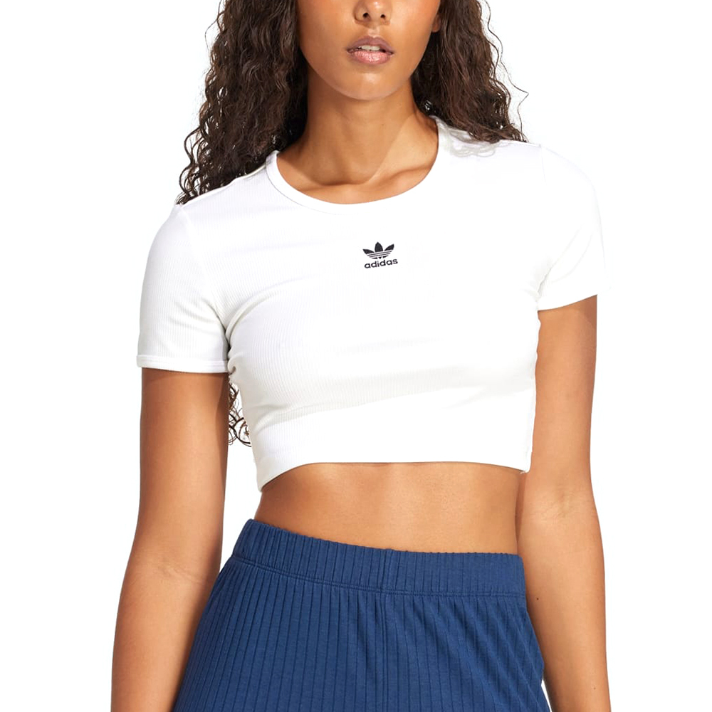 Adidas ESS RIB Tee 女款 白色 愛迪達 三葉草 T恤 圓領 運動 休閒 短版 短袖 JC9026