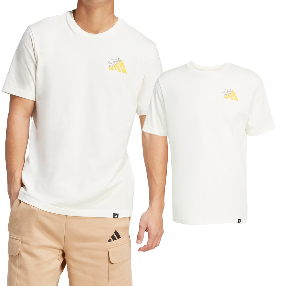 Adidas M Cheese T 男款 米白色 愛迪達 食物 烤起司 圖案 純棉 運動 休閒 短袖 JM6459