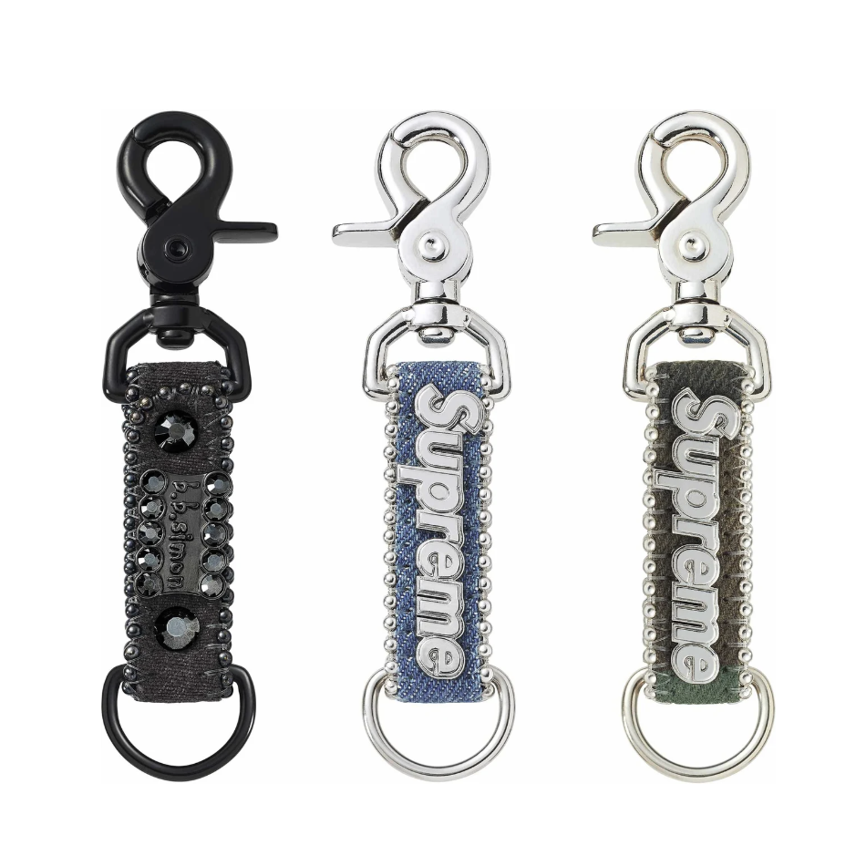 -(C05)-SUPREME B.B. SIMON DENIM KEYCHAIN 單寧 水鑽 鑰匙圈 黑色/藍色/迷彩-SS25A116
