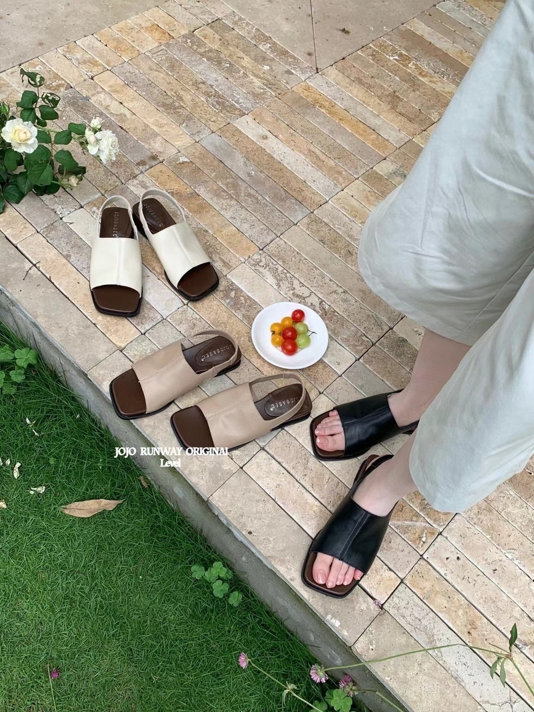 方頭質感坡跟涼鞋