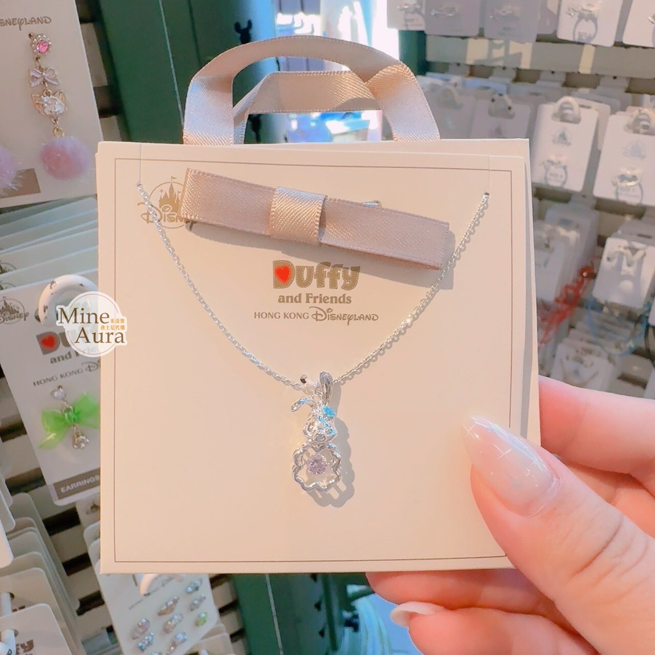 史黛拉露 星黛露 StellaLou 大頭 亮鑽 簍空花朵 造型 項鍊 首飾 -香港迪士尼樂園