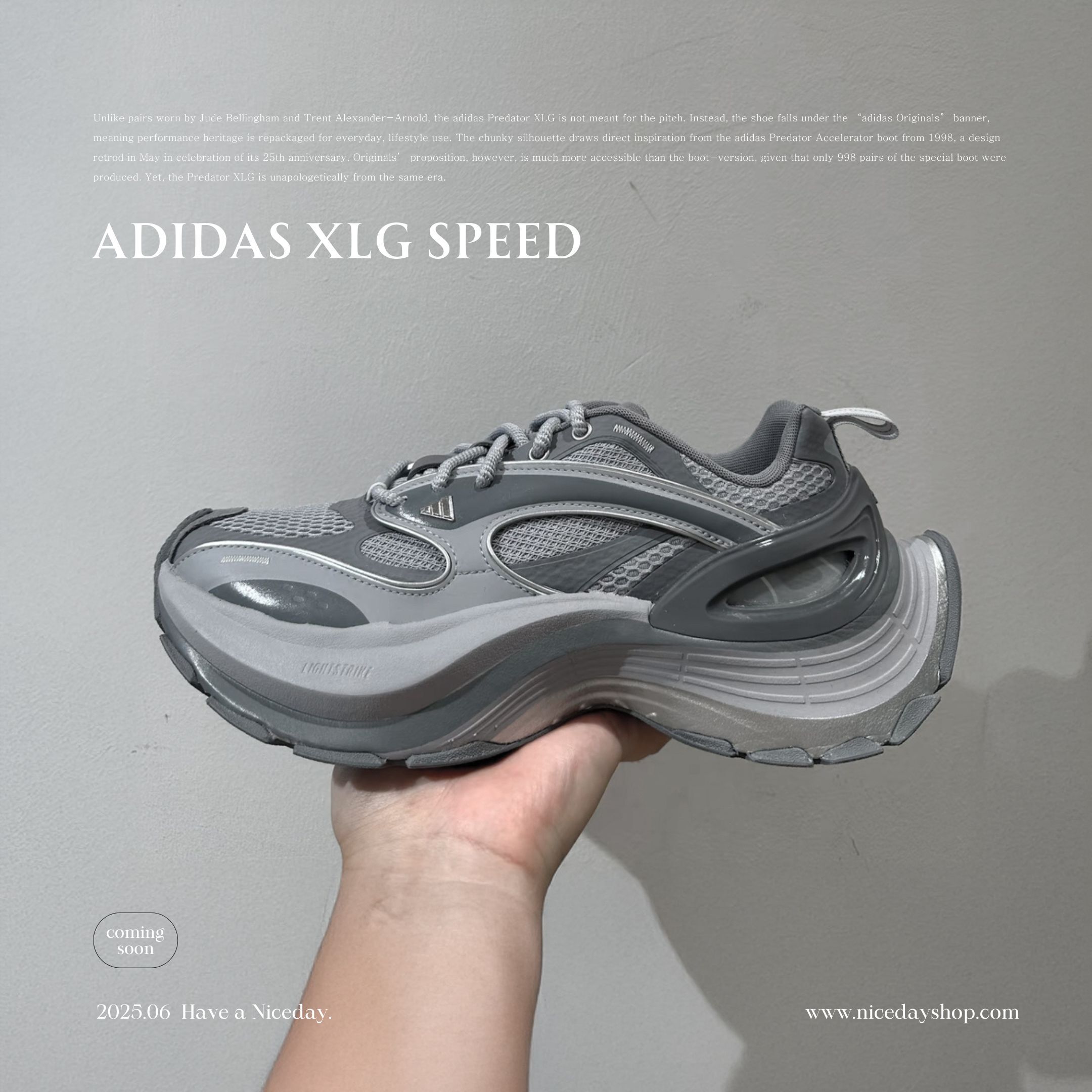 NICEDAY 現貨 Adidas XLG Speed GREY 灰色 鐵灰 炭灰 中性灰 灰 厚底 機甲鞋 3.0 JS4989